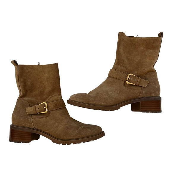 Sole Society Shoes - Sole Society Jorryn Buckled Boot Suede Taupe/Tan Leather Zip Closure Women’s 9